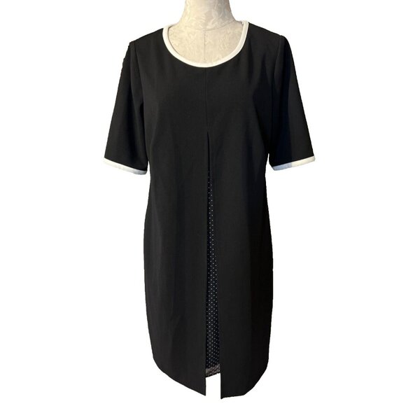 Connected Dress 10 Black White Polka Panel Stretch Shift Short Sleeve Washable - Picture 1 of 6